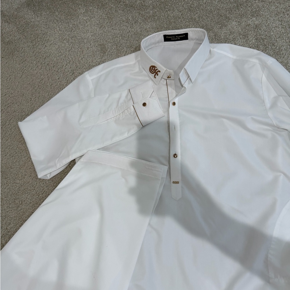 Elegant White Men's Shalwar Kameez with Embroidered Collar